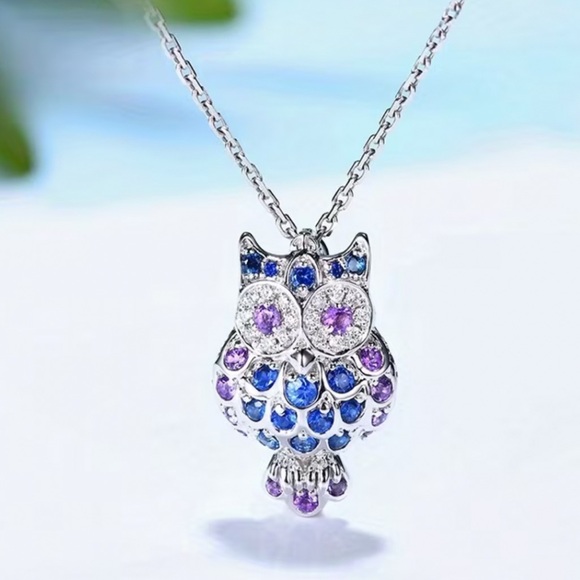 Silver, Purple, & Blue Owl Pendant Necklace - Picture 10 of 10